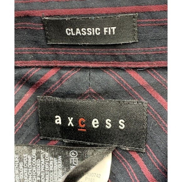 Axcess Button Up Shirt Mens Large Black Red Striped Classic Fit Long Sleeve - Picture 15 of 16